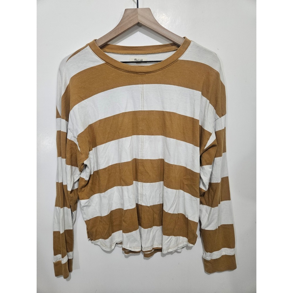 Madewell Striped Long Sleeve Tee L Mustard White Oversized Boxy Cotton